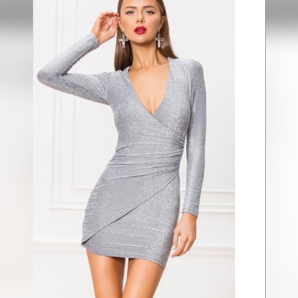 Shaping Superdown long sleeve glittery dress wrap laurie homecoming shimmery